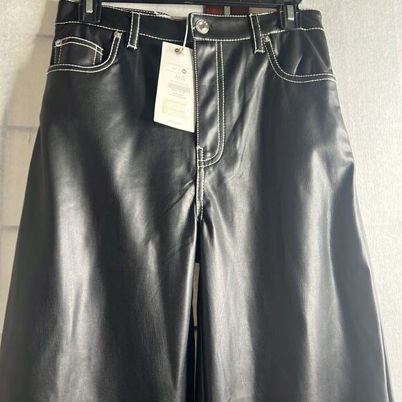 BERSHKA HIGH‎ RISE NWT FAUX LEATHER DAD PANTS WITH CONTRAST SIZE M - Picture 6 of 12
